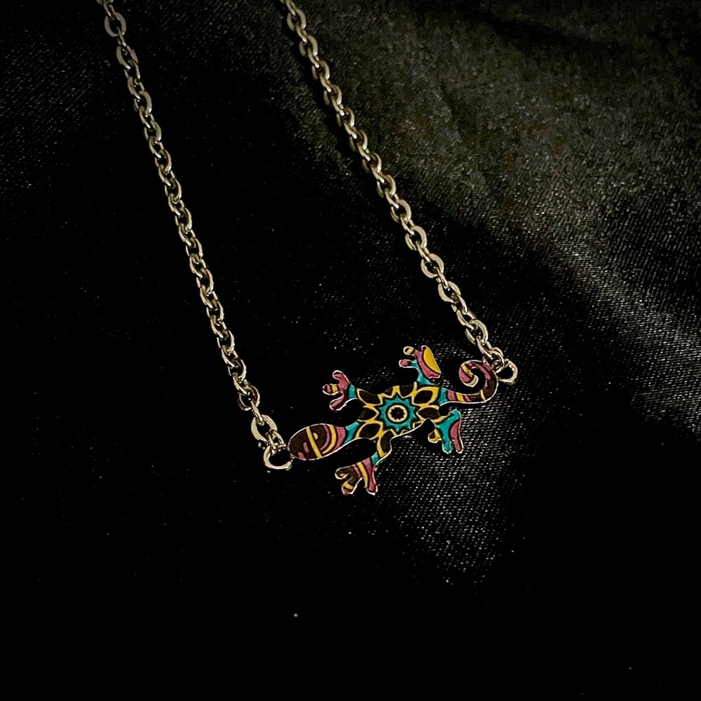 Handmade Colorful Gecko Pendant Necklace